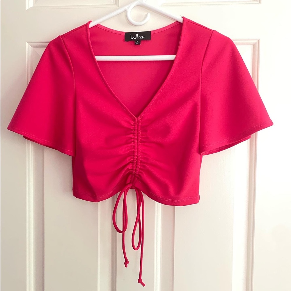Lulu’s Hot Pink Short Sleeve Crop Top